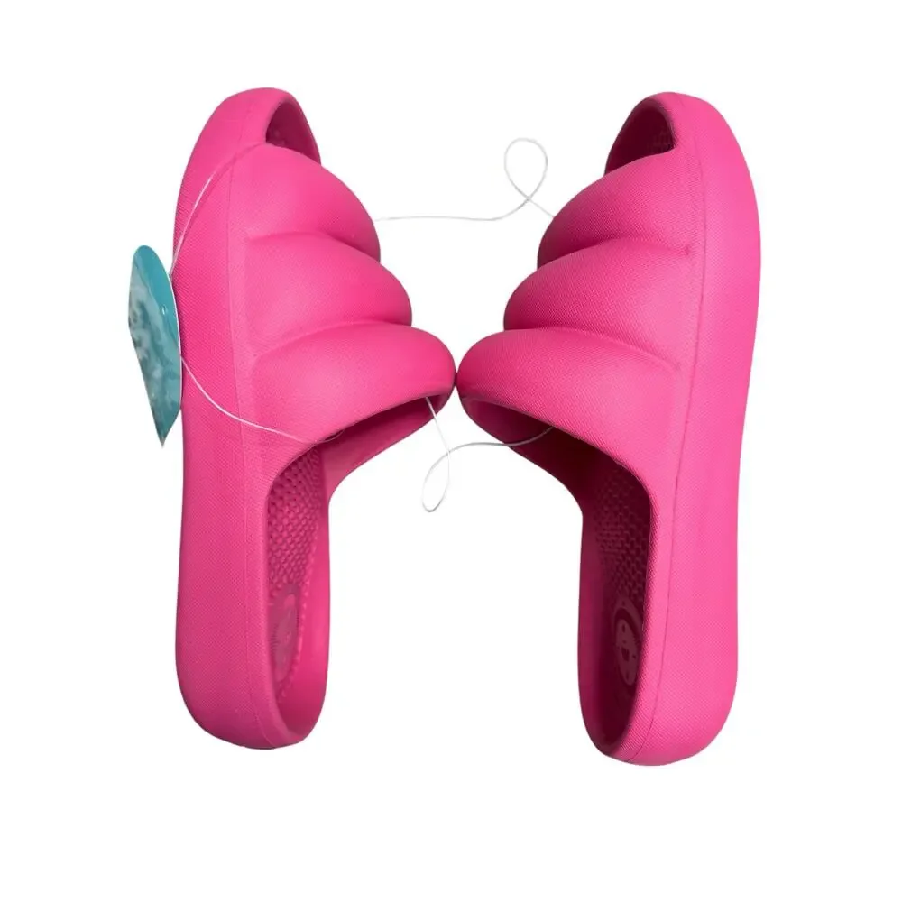 Totes Puffy Platform Slide Sandals Women 6 Magenta Pink Waterproof Pool Beach